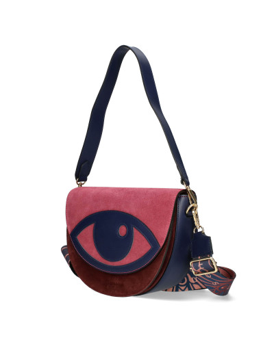 Leather suede handbag with an eye
