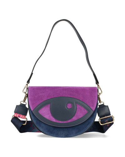 Leather suede handbag with an eye