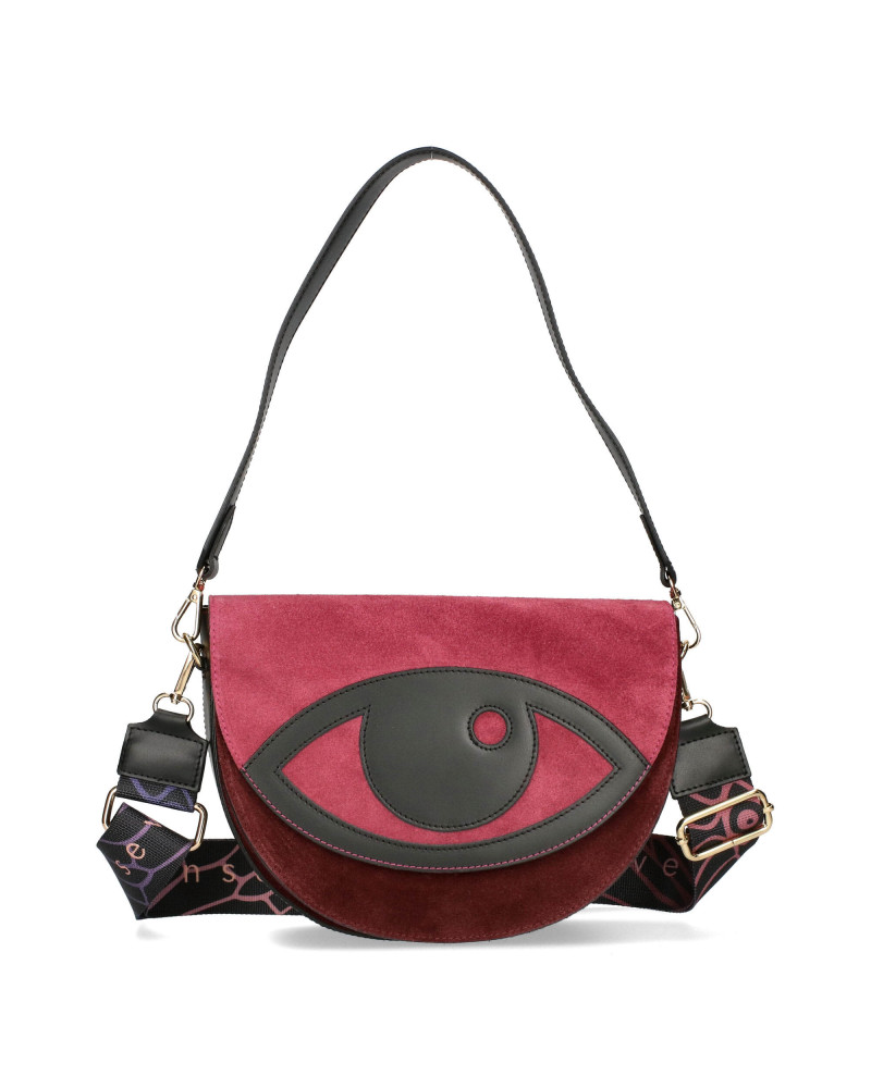 Leather suede handbag with an eye