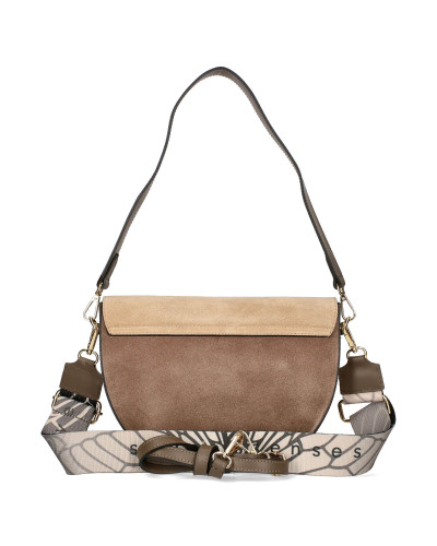 Leather suede handbag with an eye