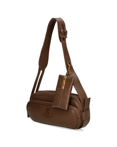 Oblong bag with a detachable pouch