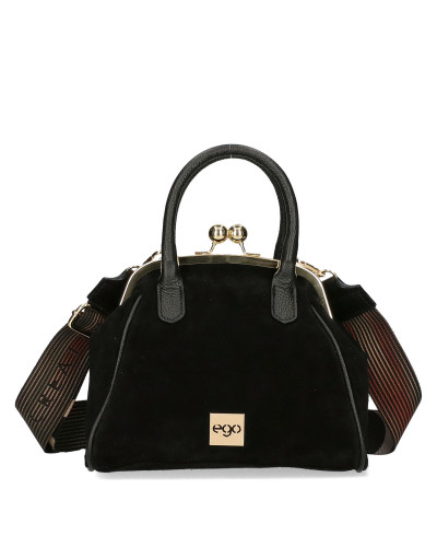 Suede bag with a hook closure