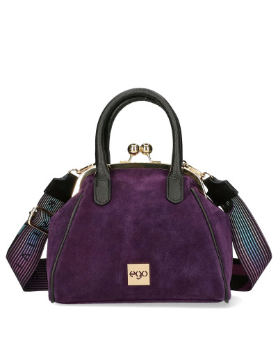 Suede bag with a hook closure