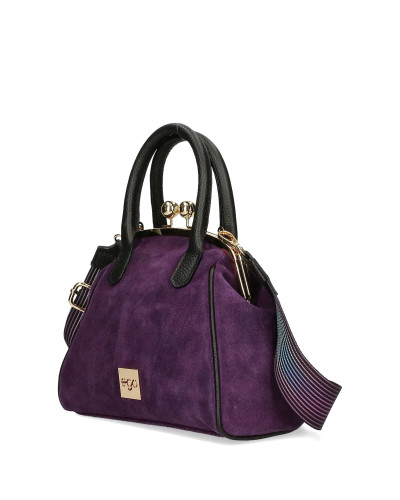Suede bag with a hook closure