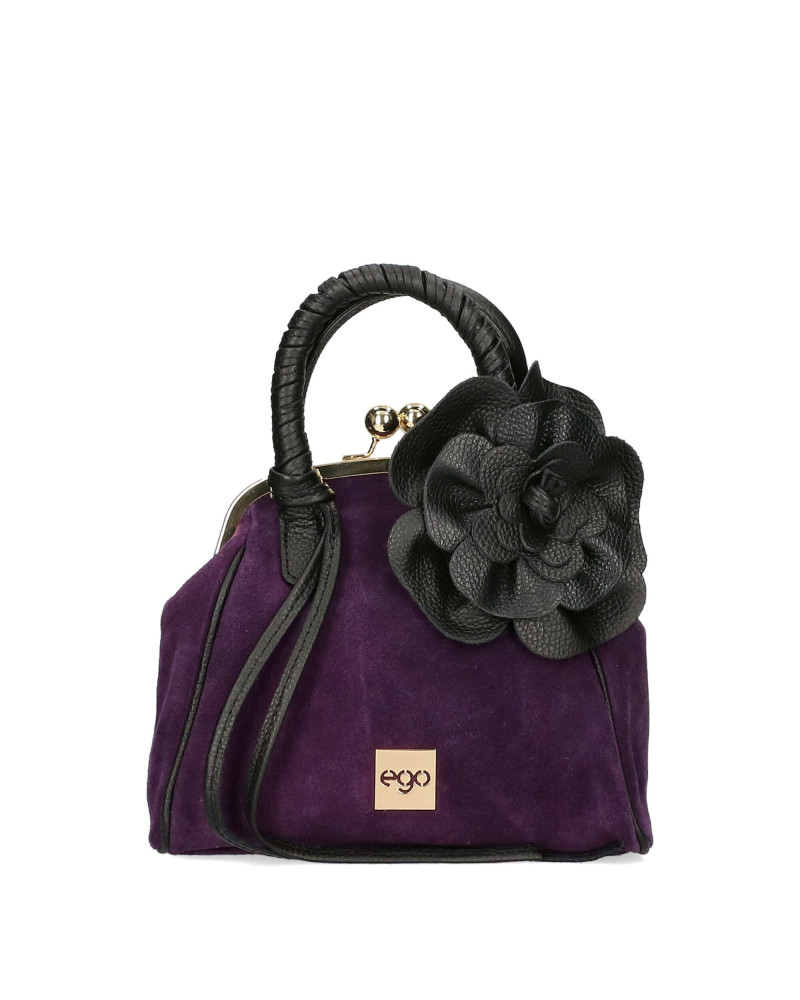 Suede bag with a hook closure