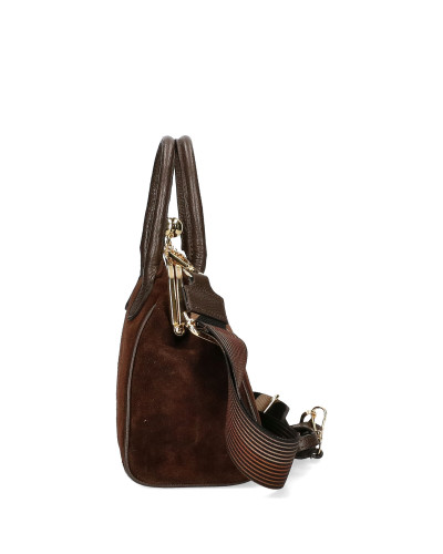 Suede bag with a hook closure
