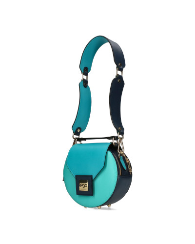 Okrągła torebka z odpinanymi skrzydłami zapakowana w pudełko