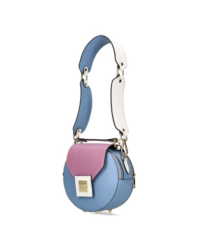 Okrągła torebka z odpinanymi skrzydłami zapakowana w pudełko