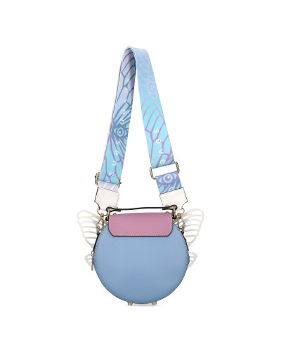 Okrągła torebka z odpinanymi skrzydłami zapakowana w pudełko