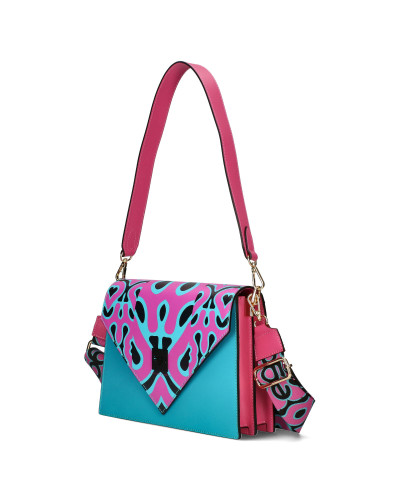 Leather bag with printed flap