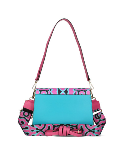 Leather bag with printed flap