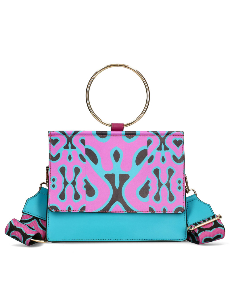 Leather bag with printed flap