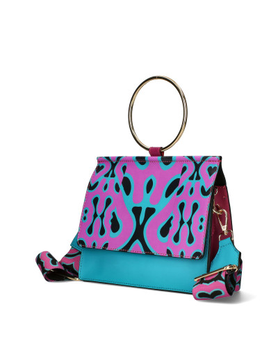 Leather bag with printed flap