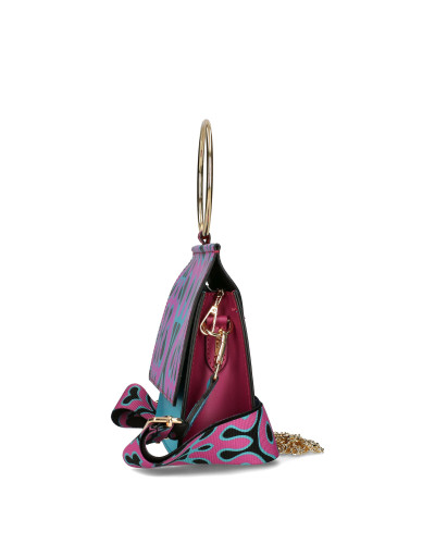 Leather bag with printed flap