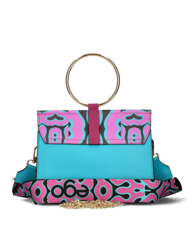 Leather bag with printed flap