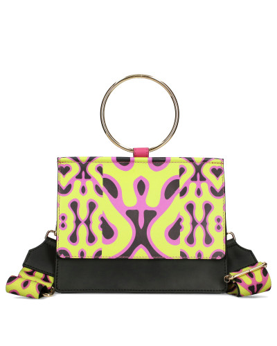 Leather bag with printed flap