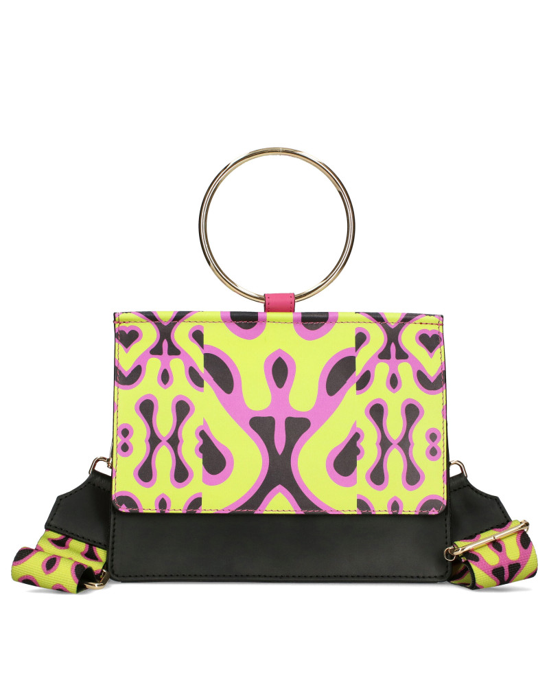 Leather bag with printed flap