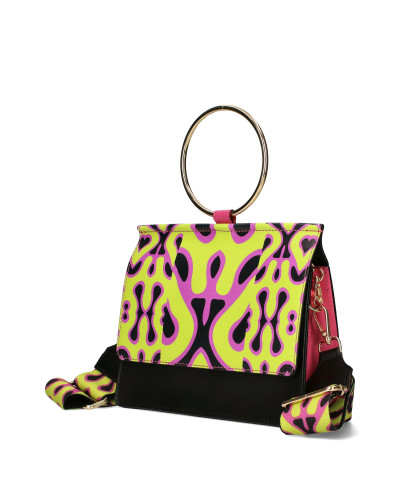 Leather bag with printed flap