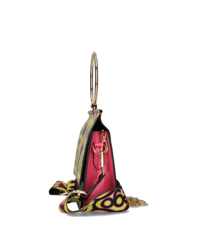 Leather bag with printed flap