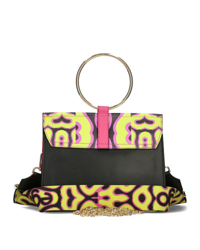 Leather bag with printed flap