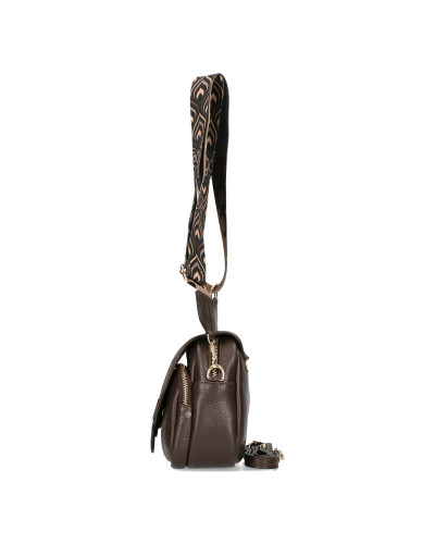 Leather bag with a flap and interchangeable straps