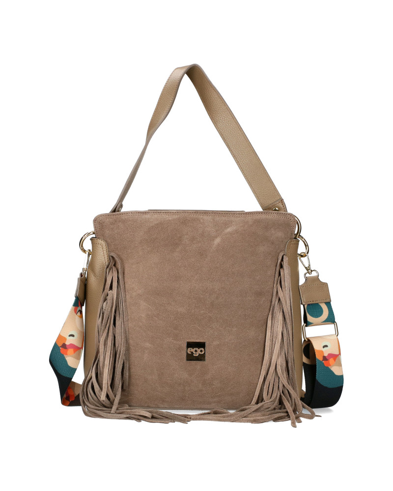 A spacious suede bag with fringes