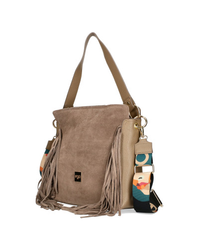 A spacious suede bag with fringes