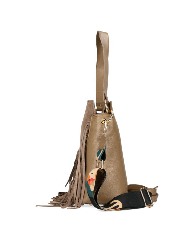 A spacious suede bag with fringes
