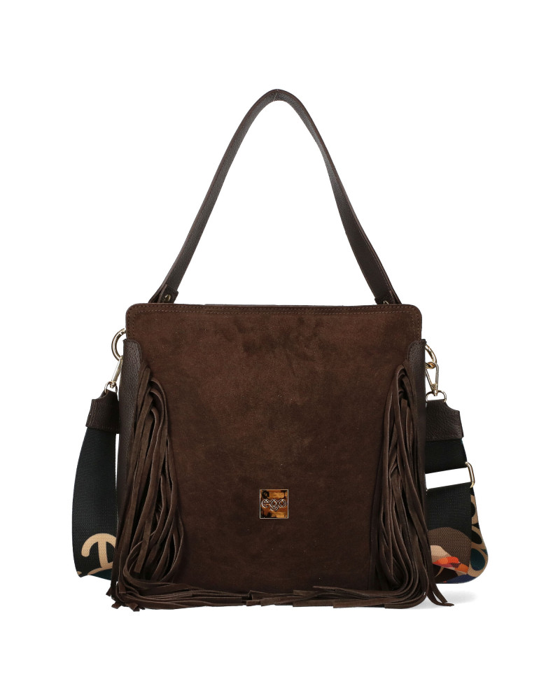 Pojemna torebka zamszowa z frędzlami