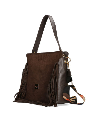 Pojemna torebka zamszowa z frędzlami